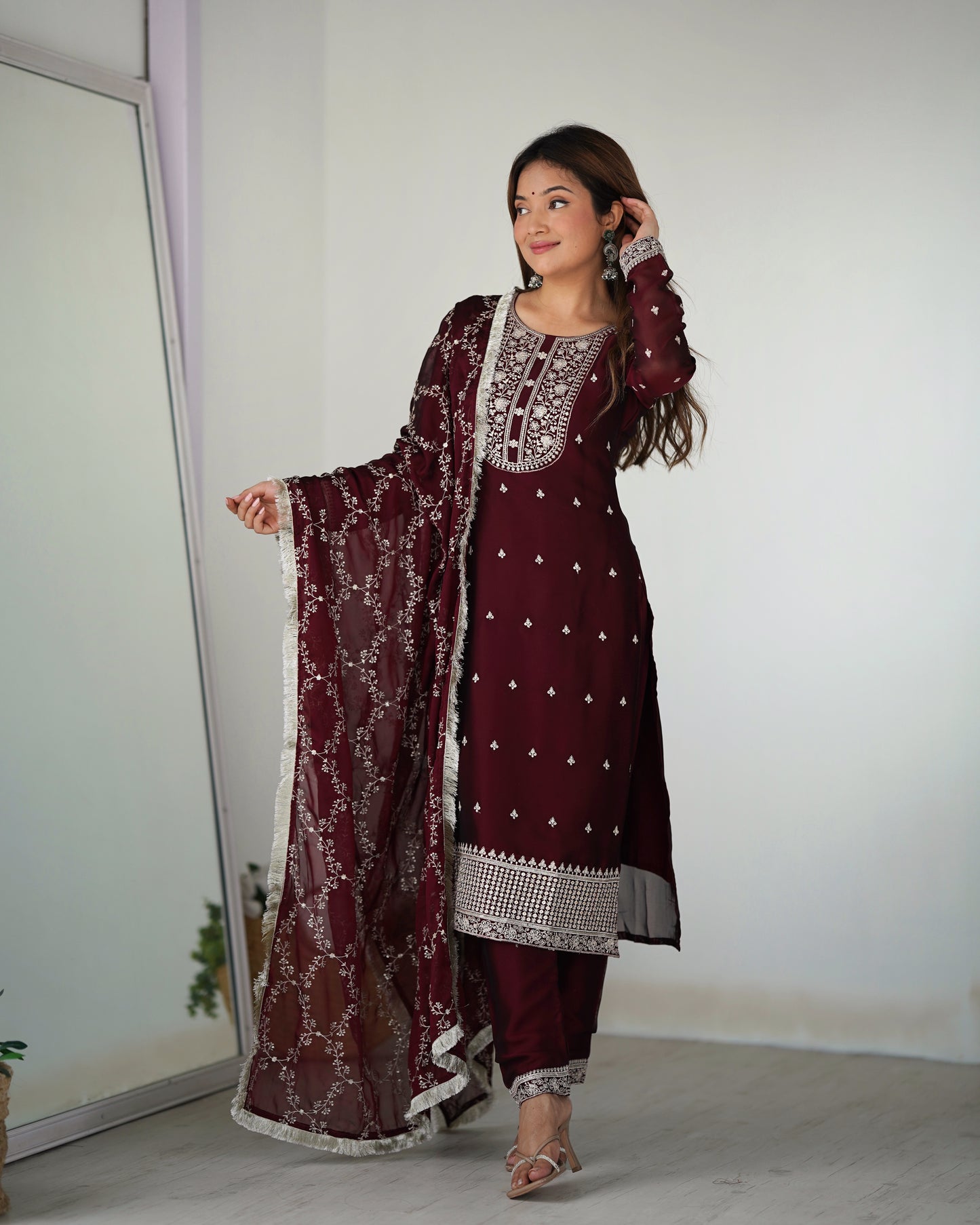 PURE BLOOMING RANGOLI SILK FABRIC WITH BEAUTIFUL EMBROIDERY SUIT