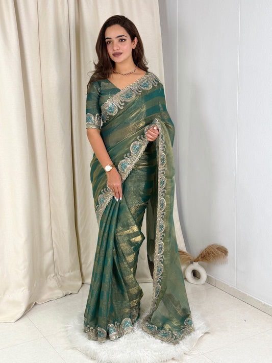 fandy chiffon saree adorned with intricate zari embroidered saree