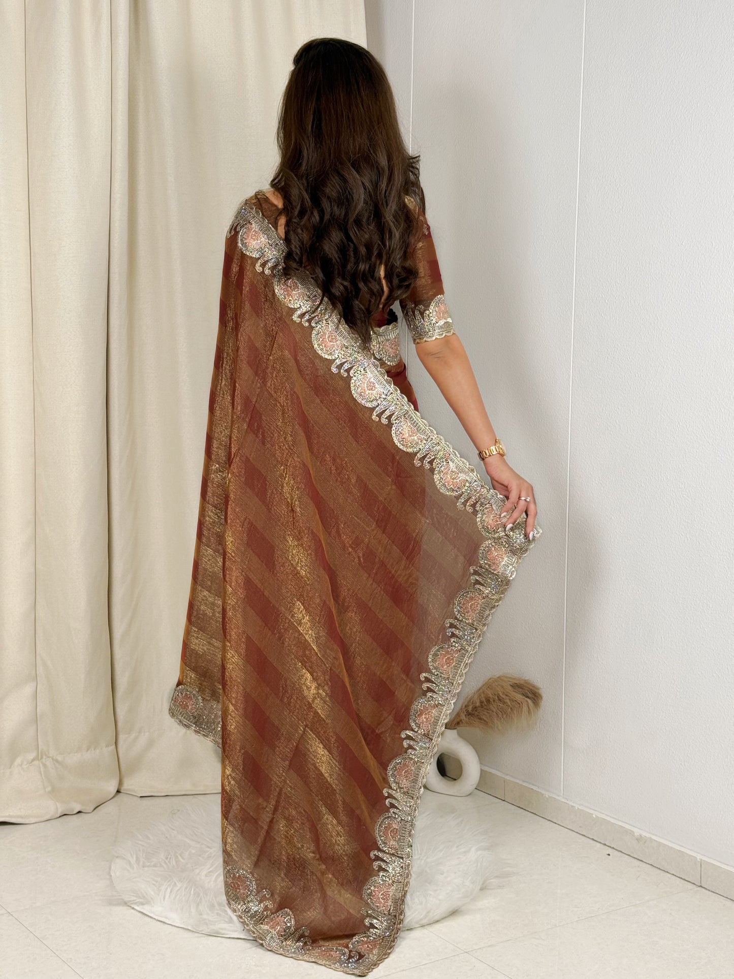fandy chiffon saree adorned with intricate zari embroidered saree