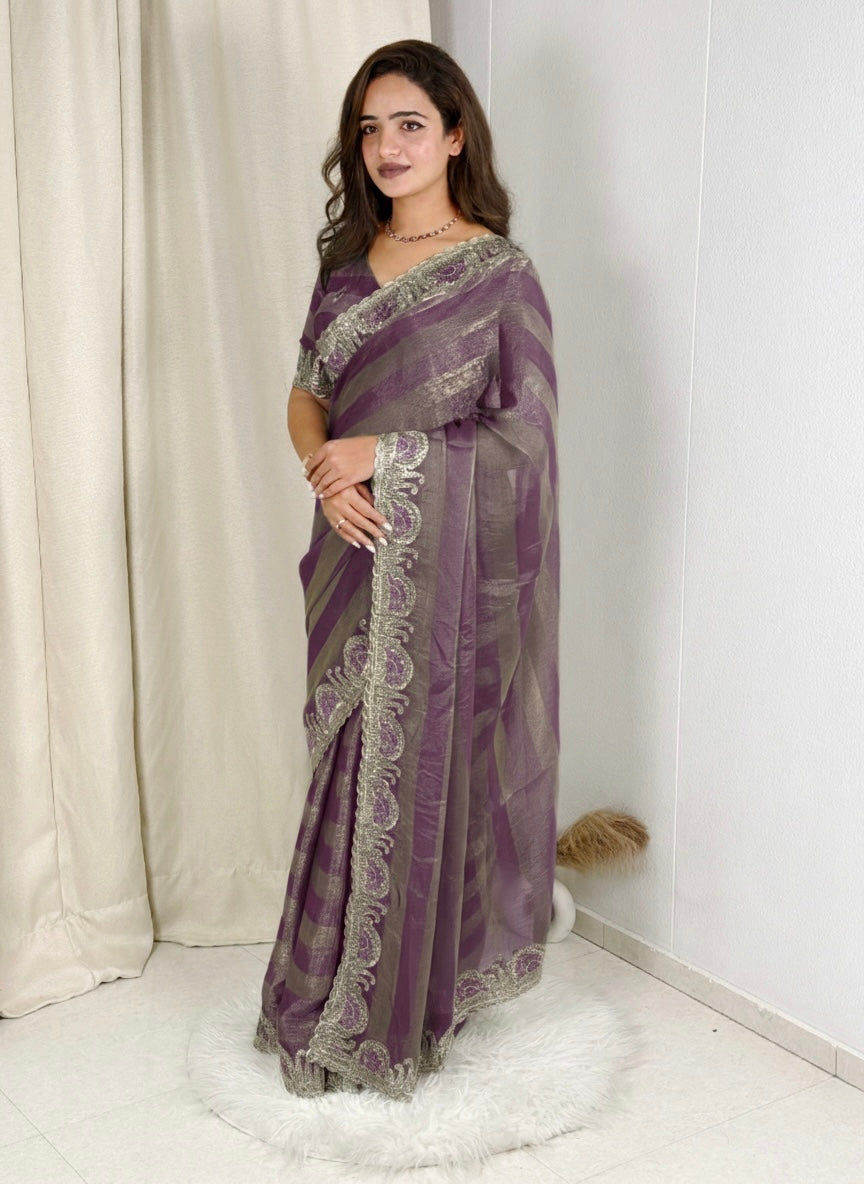 fandy chiffon saree adorned with intricate zari embroidered saree