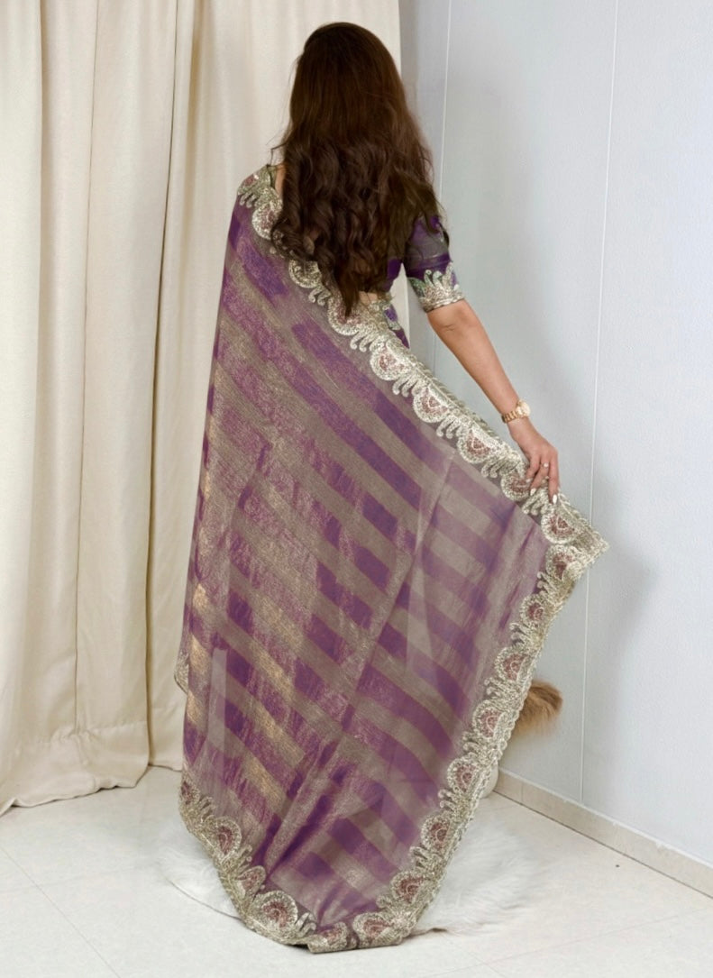 fandy chiffon saree adorned with intricate zari embroidered saree