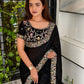 fandy satin saree adorned with intricate zari embroidered choli
