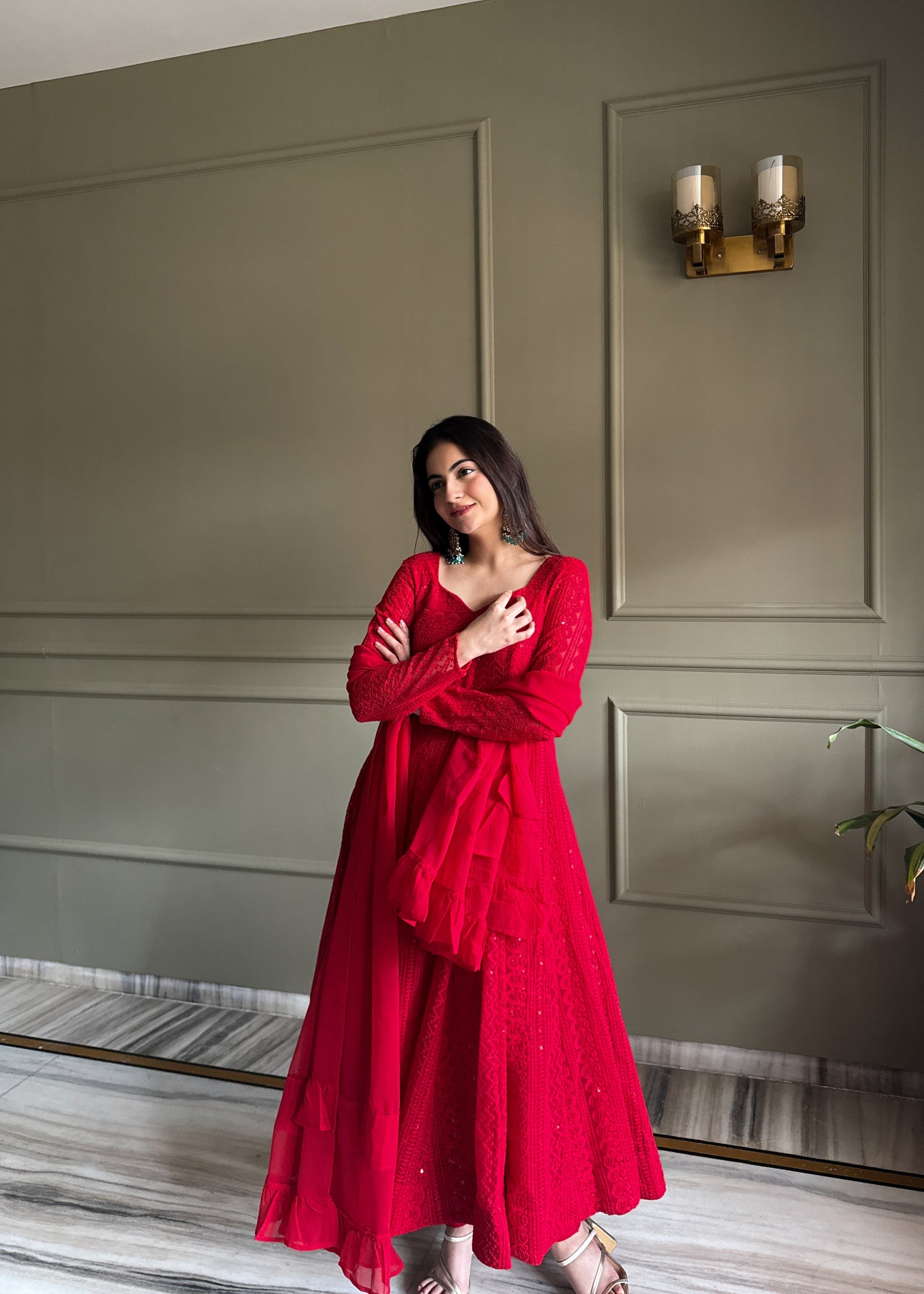 HEAVY PURE SOFT FOX GEORGETTE LUKHNOWI SEQUENCE ANARKALI