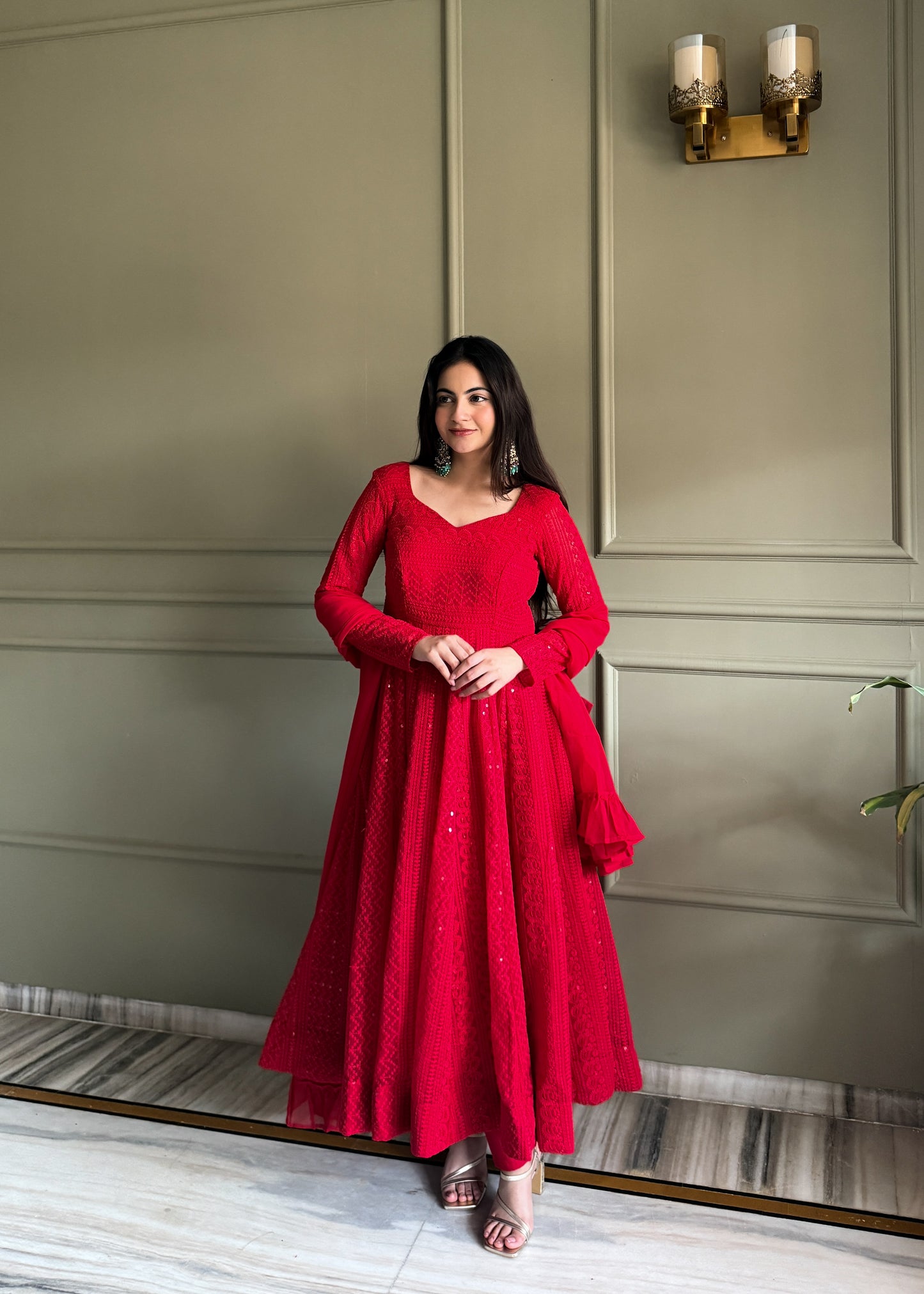 HEAVY PURE SOFT FOX GEORGETTE LUKHNOWI SEQUENCE ANARKALI