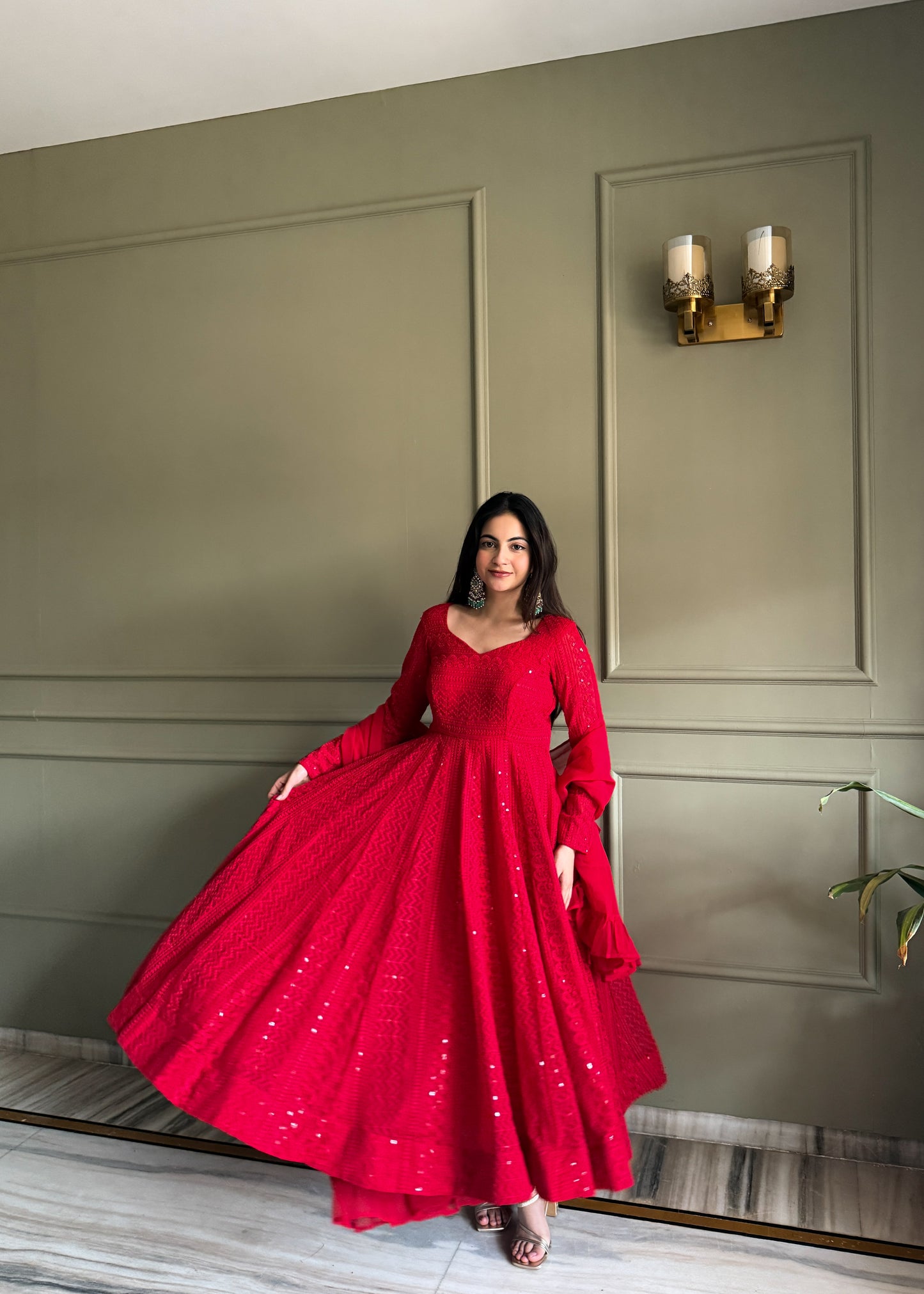 HEAVY PURE SOFT FOX GEORGETTE LUKHNOWI SEQUENCE ANARKALI