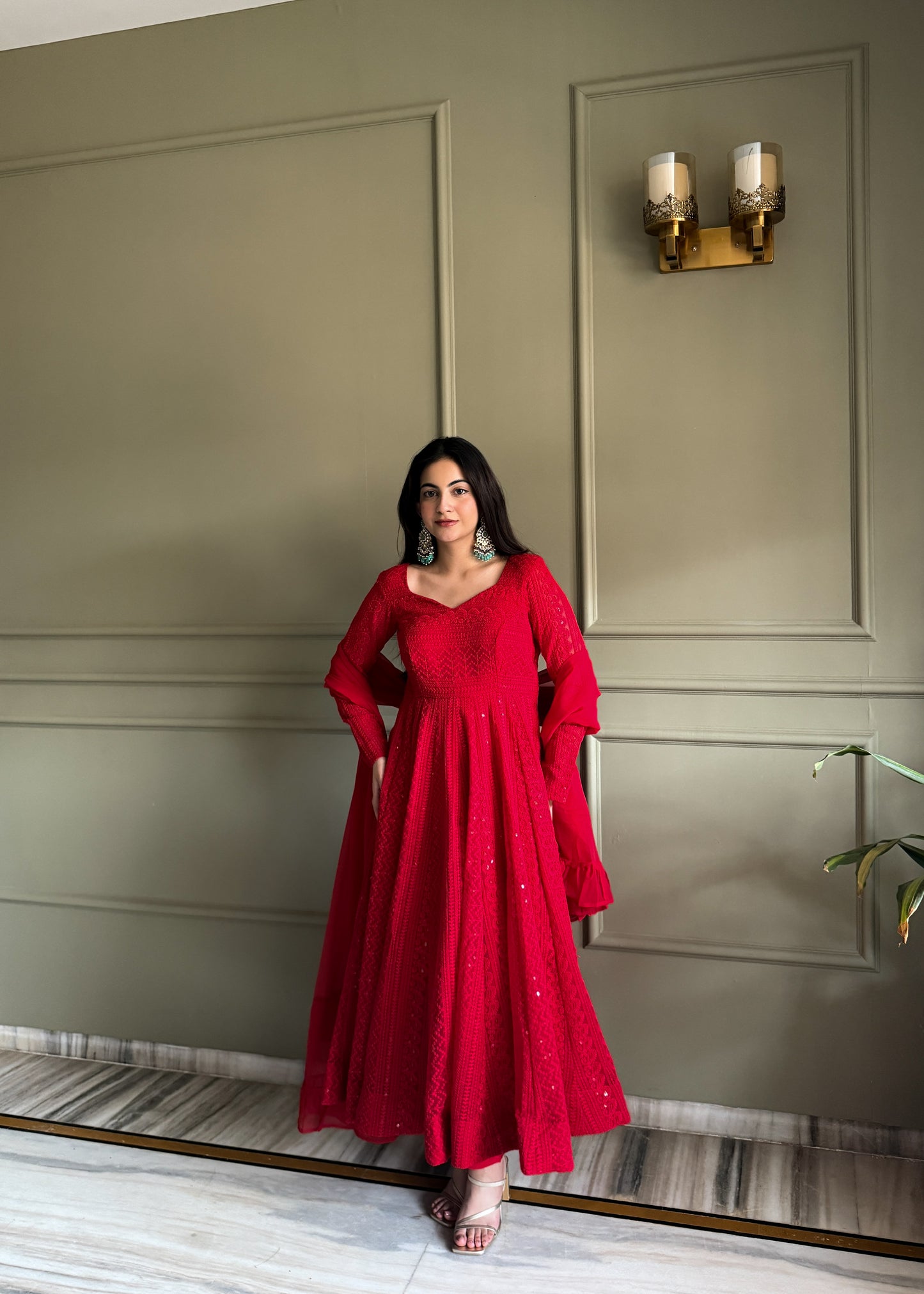 HEAVY PURE SOFT FOX GEORGETTE LUKHNOWI SEQUENCE ANARKALI