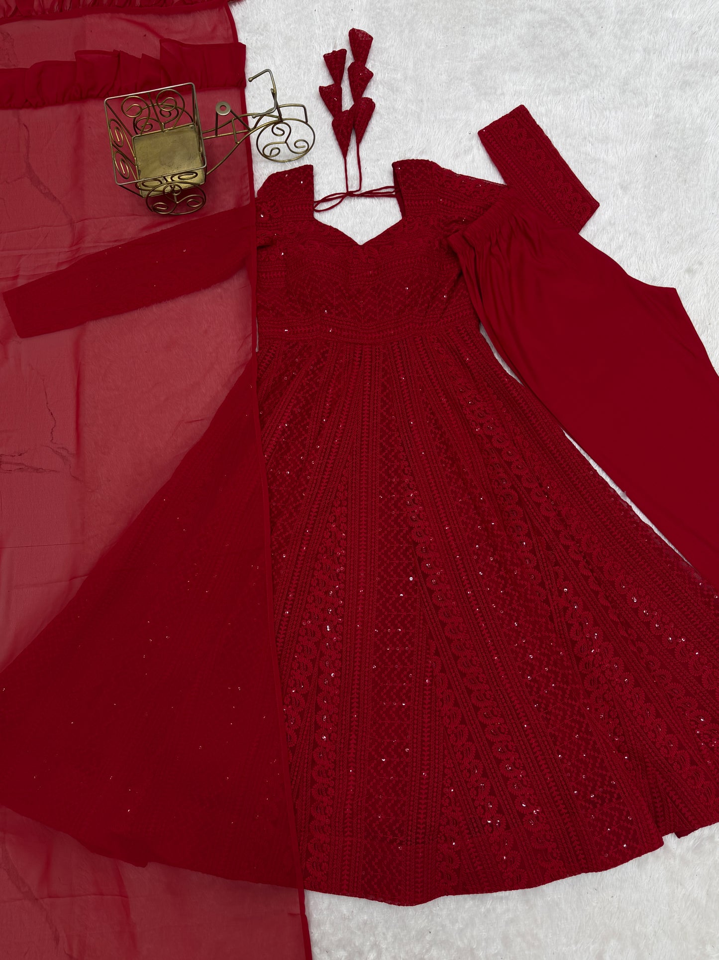 HEAVY PURE SOFT FOX GEORGETTE LUKHNOWI SEQUENCE ANARKALI