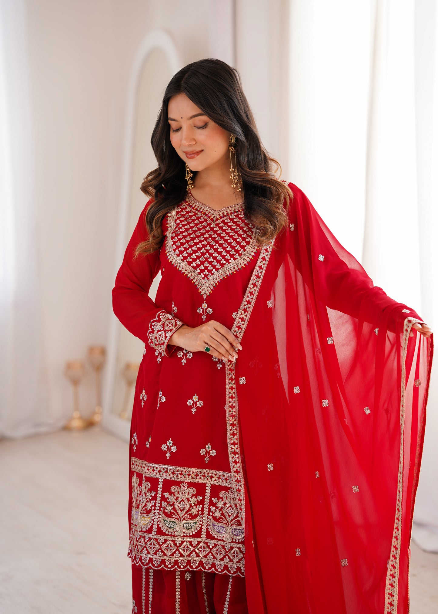 HEAVY PURE FOX GEORGETTE FABRIC WITH FANCY EMBROIDERY DORI Suit