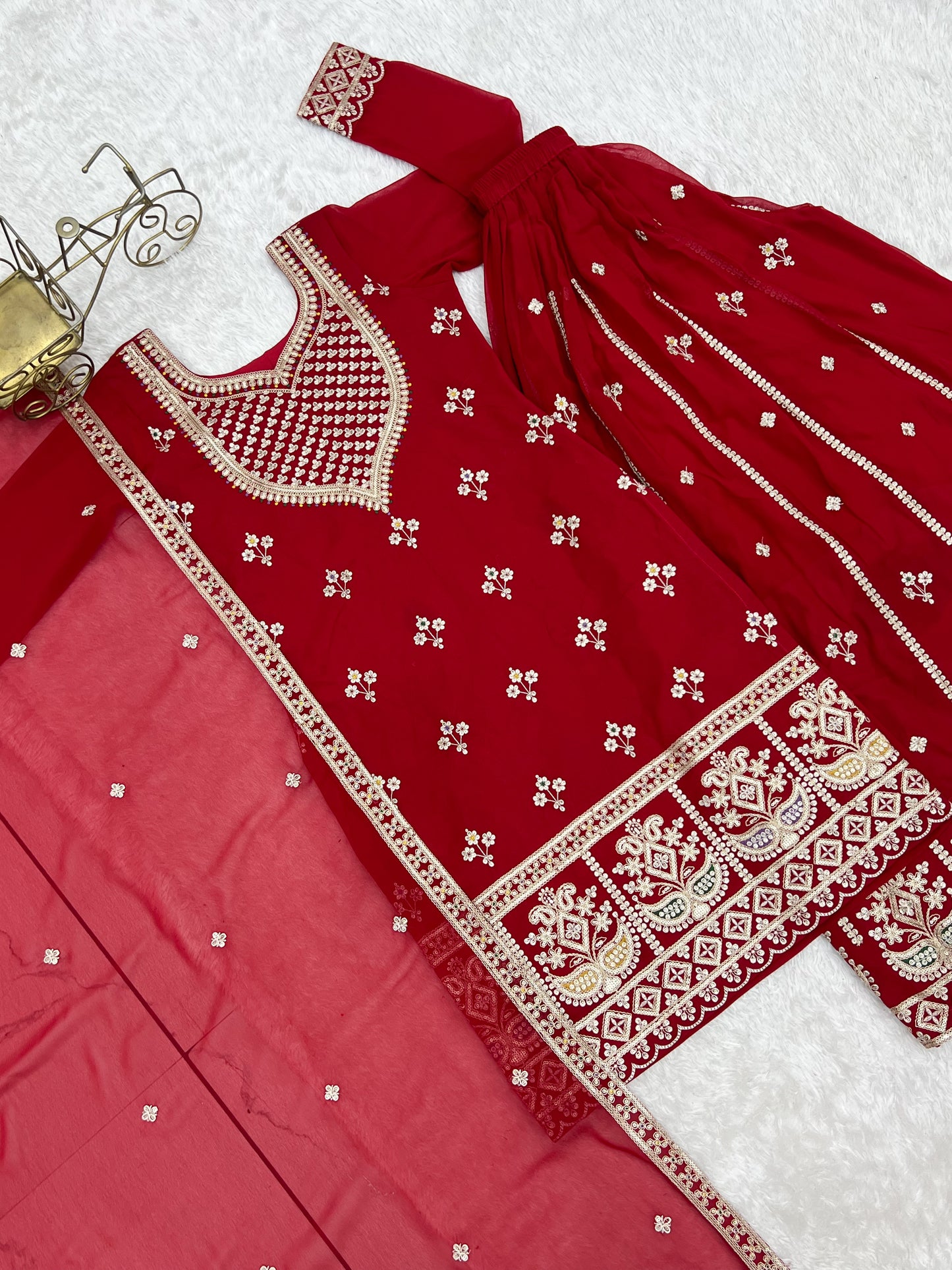 HEAVY PURE FOX GEORGETTE FABRIC WITH FANCY EMBROIDERY DORI Suit