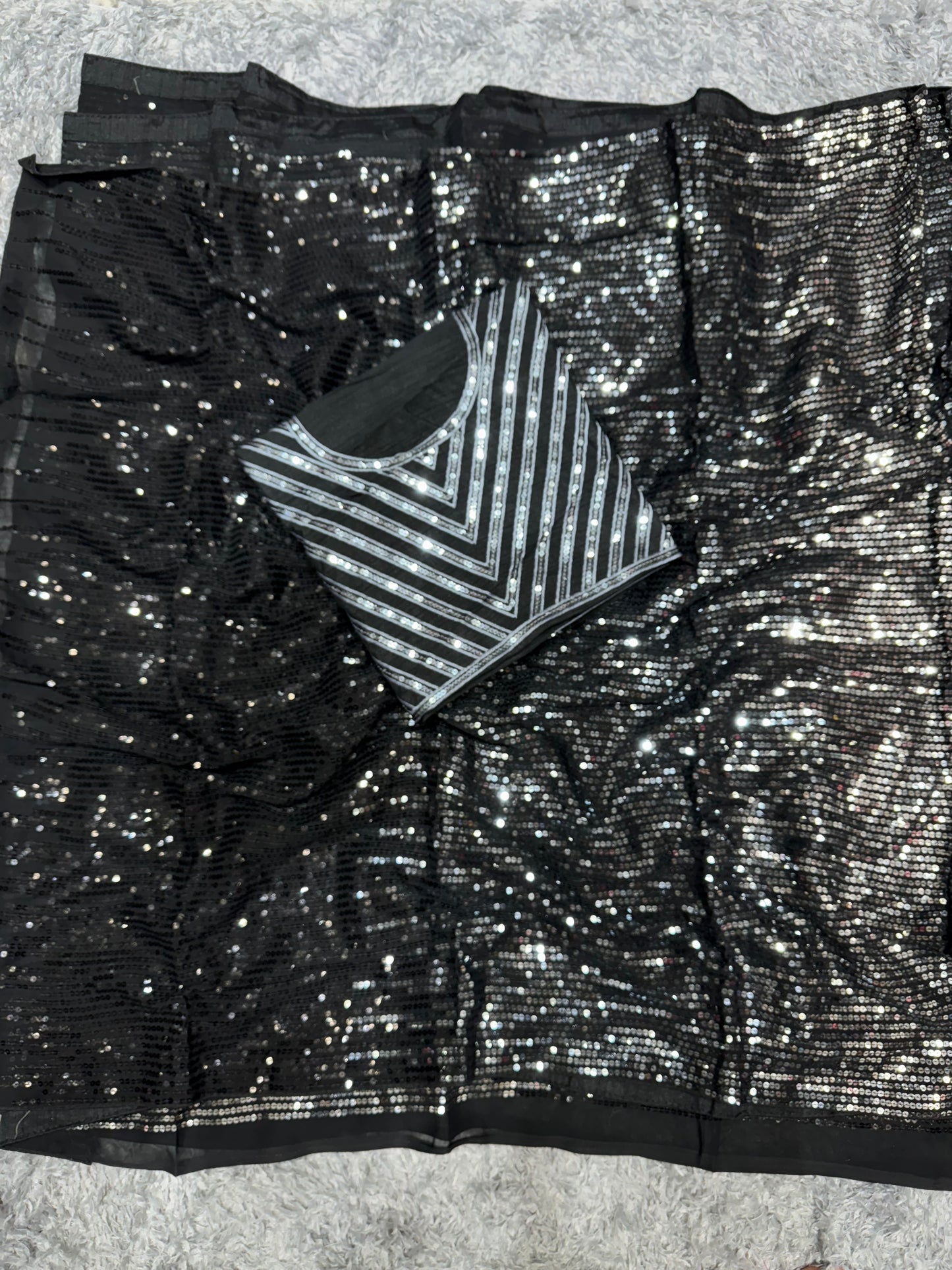 Heavy Georgette Fabric Beautiful Multicolored Sequence embroidery work Saree