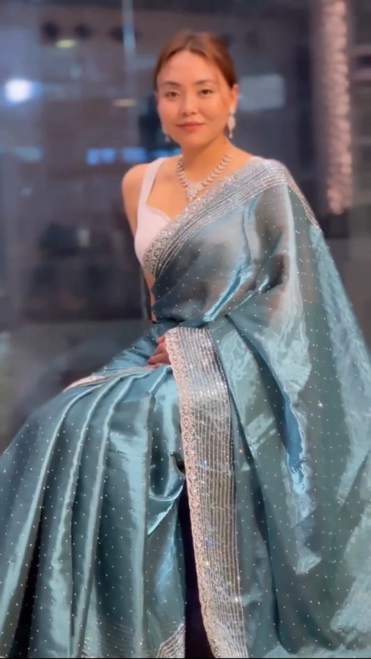 Beautiful Sequins and zari embroidery work Saree