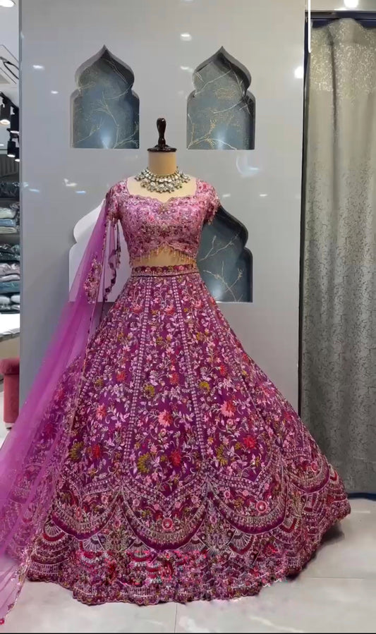 Launching 4 Meter Flared Embroidery Sequins Cut Work Lehenga