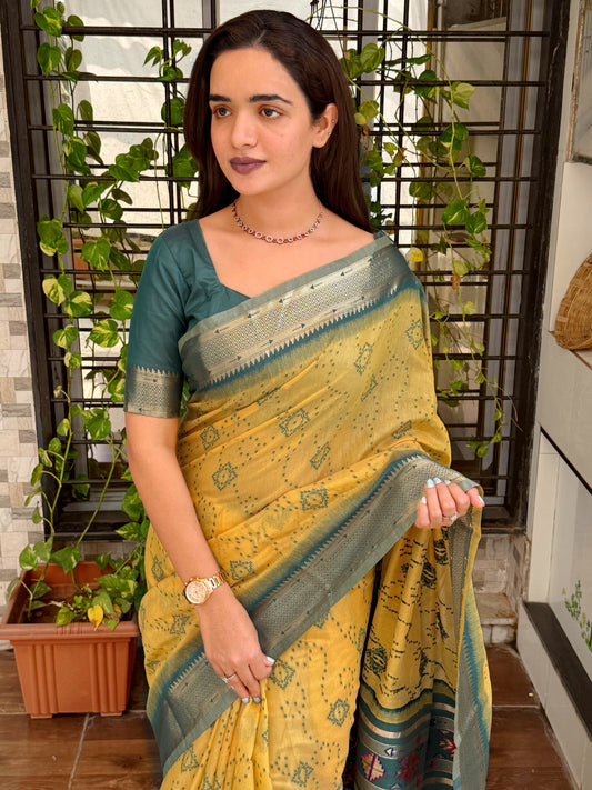 Contrast Thread weaving bandhej jacquard saree