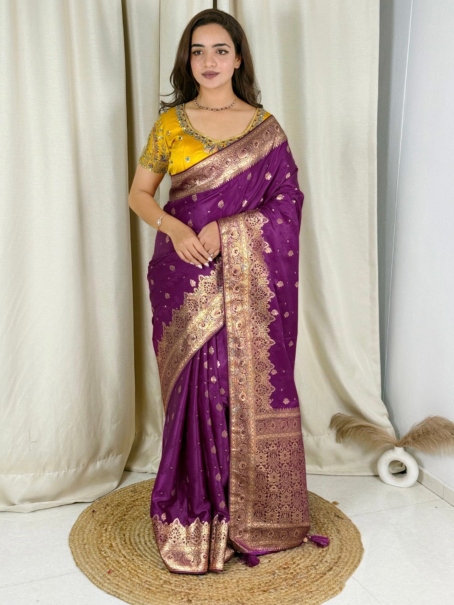 Designer Handwork blouse with this heavy Banarasi satin silk saree