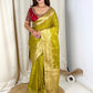 Designer Handwork blouse with this heavy Banarasi satin silk saree