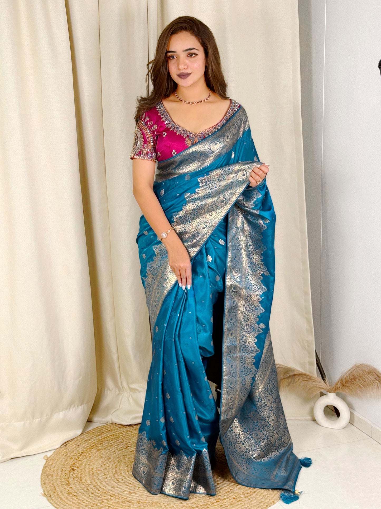 Designer Handwork blouse with this heavy Banarasi satin silk saree