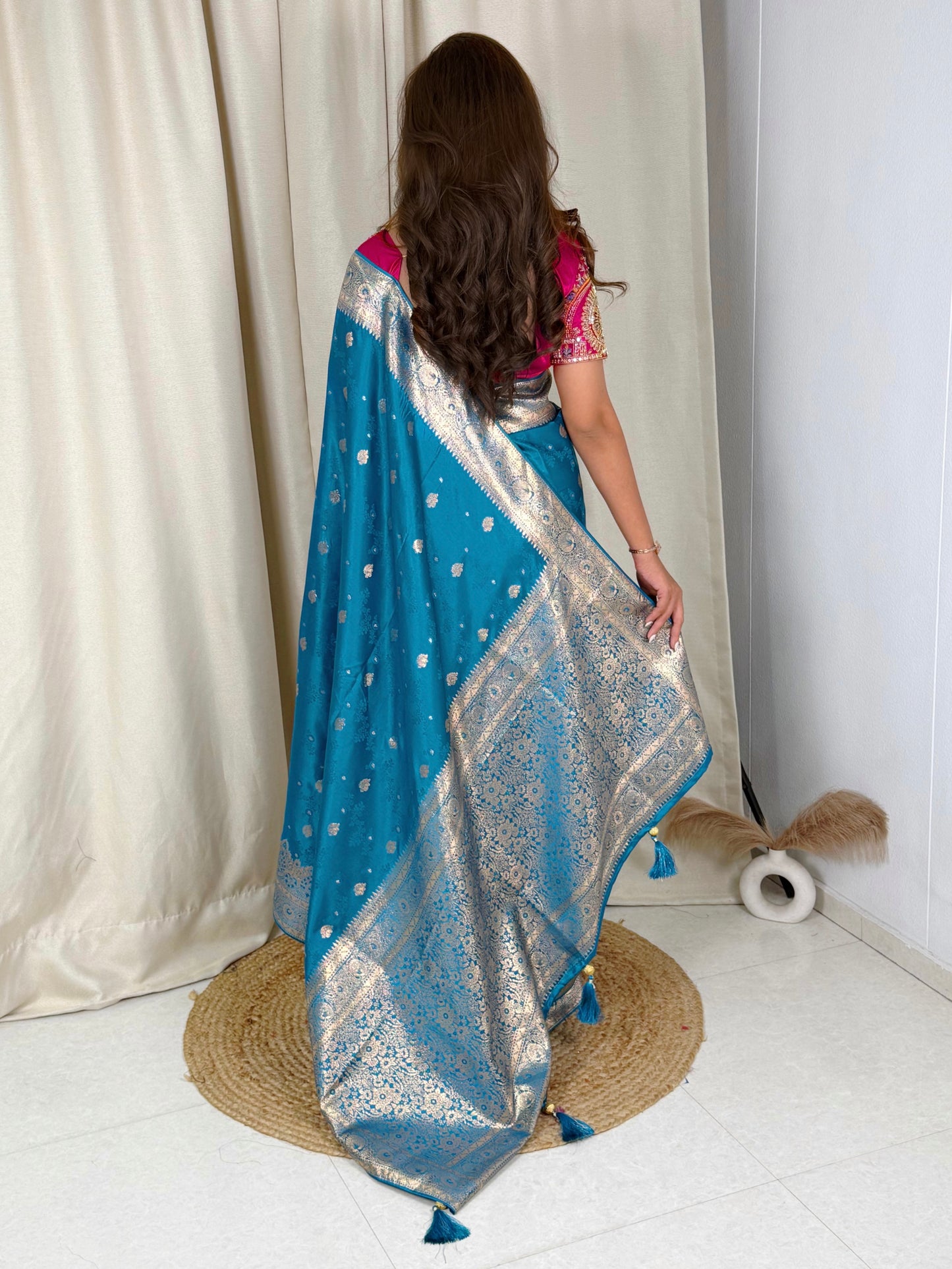 Designer Handwork blouse with this heavy Banarasi satin silk saree