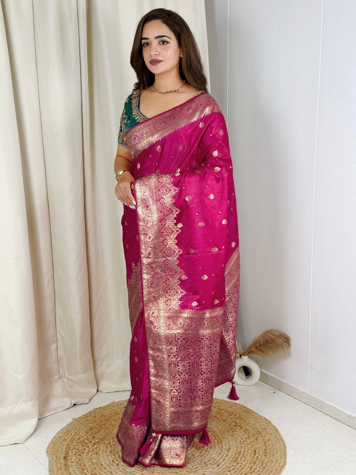 Designer Handwork blouse with this heavy Banarasi satin silk saree