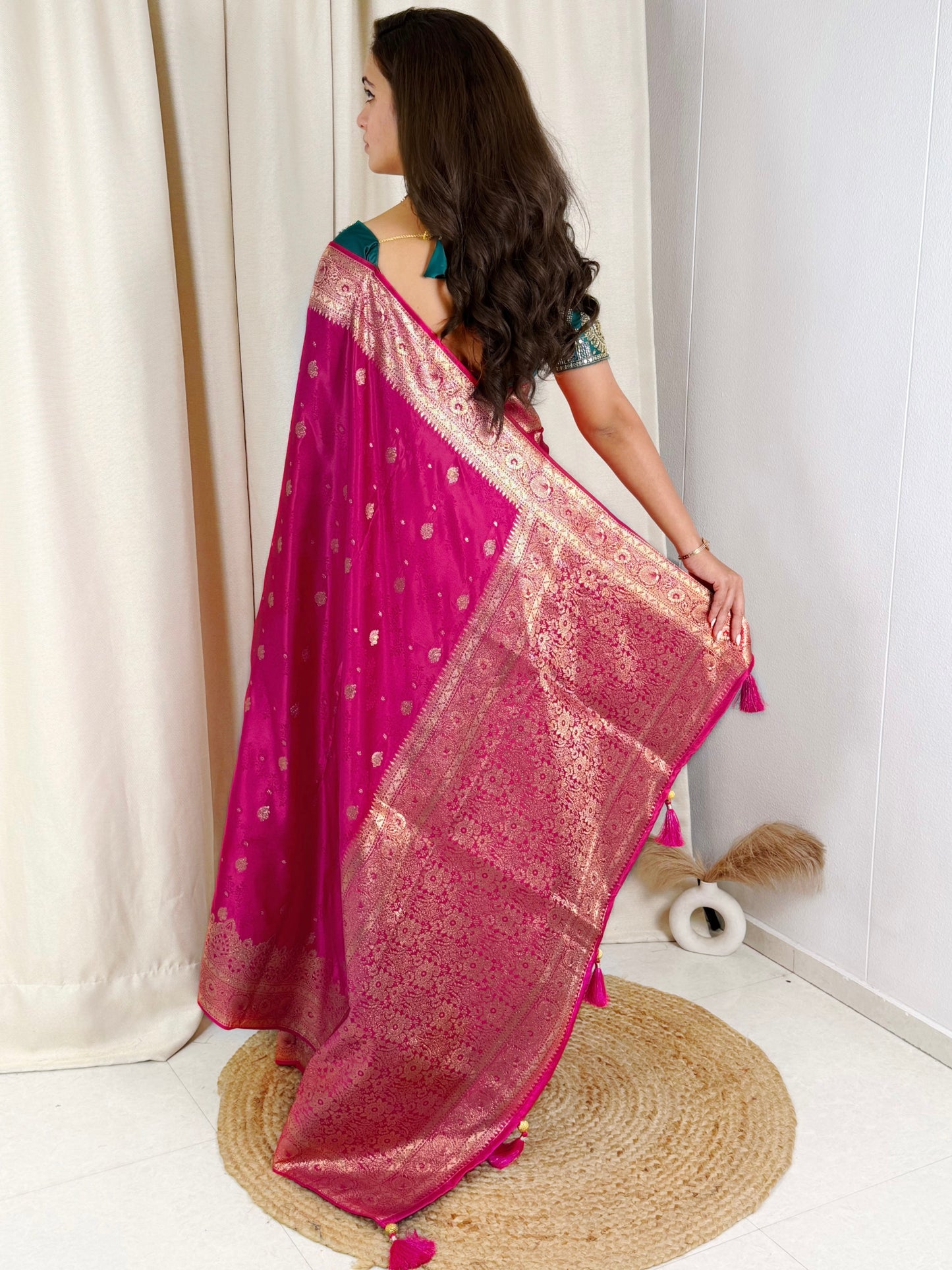 Designer Handwork blouse with this heavy Banarasi satin silk saree