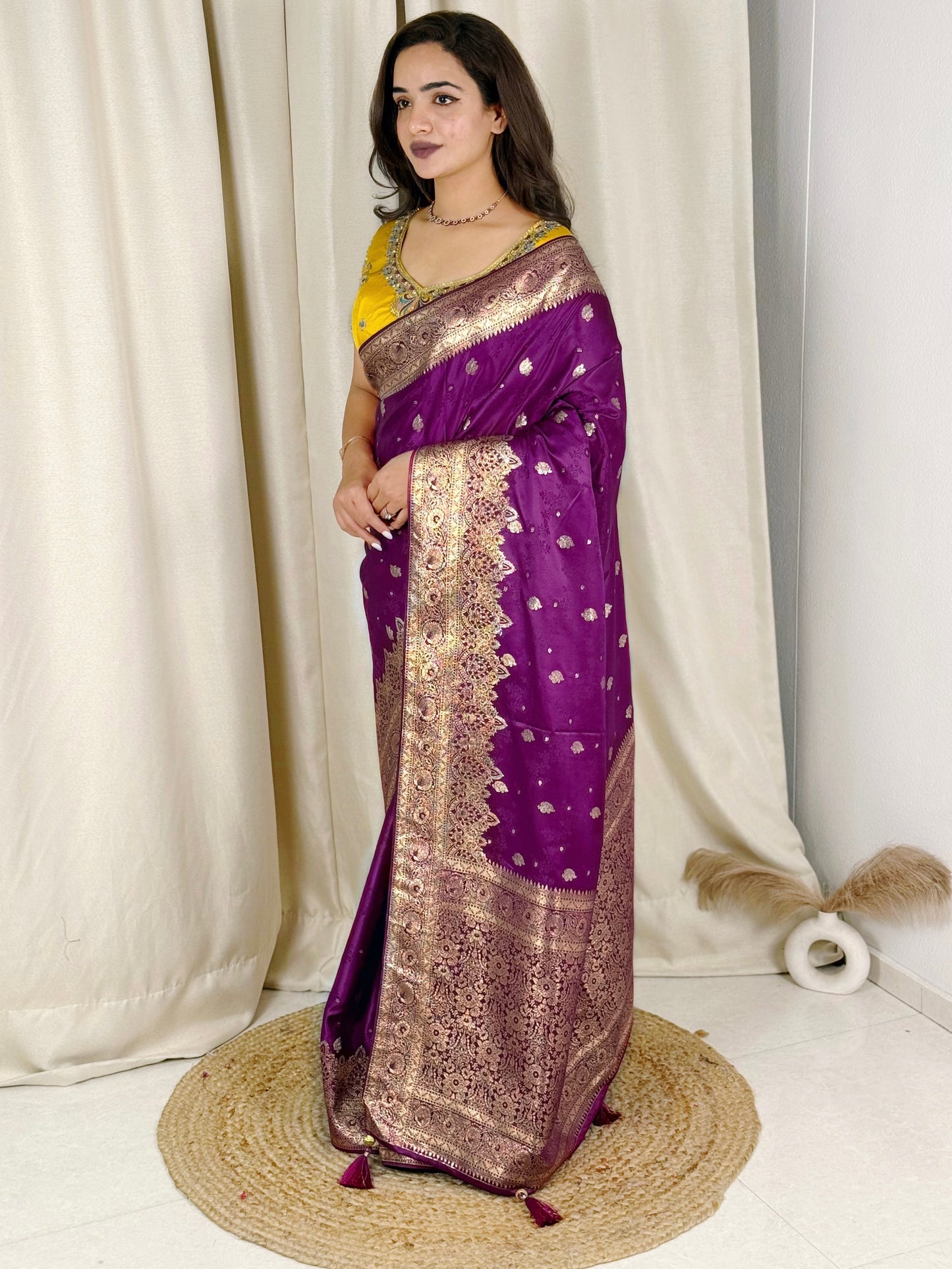 Designer Handwork blouse with this heavy Banarasi satin silk saree