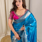 Designer Handwork blouse with this heavy Banarasi satin silk saree