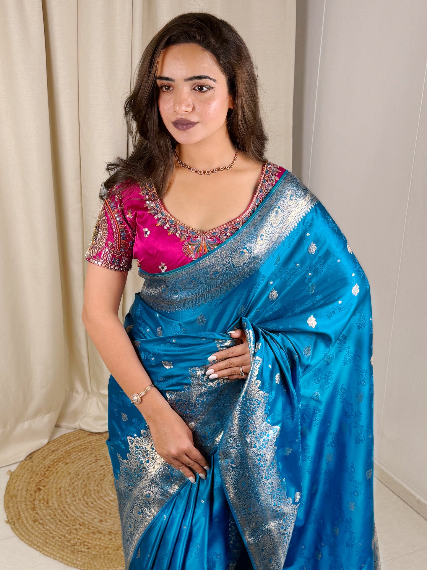 Designer Handwork blouse with this heavy Banarasi satin silk saree