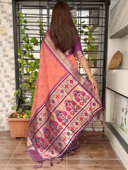 Contrast Thread weaving bandhej jacquard saree
