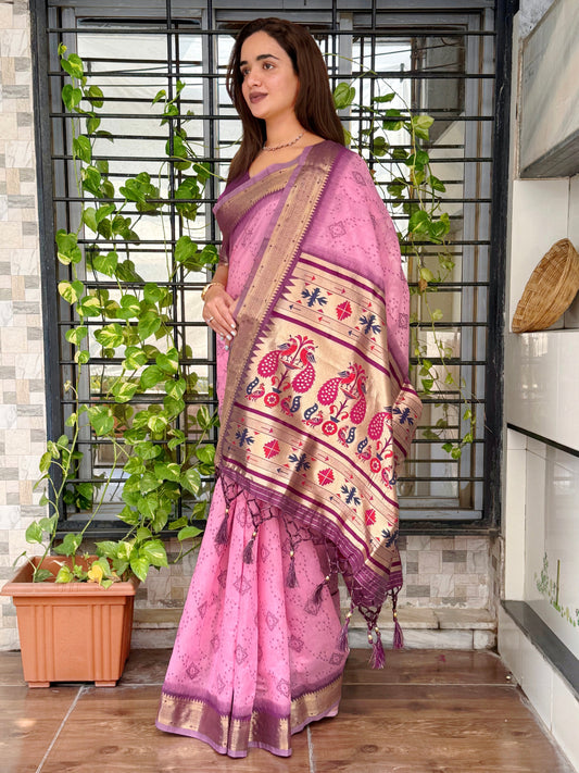 Contrast Thread weaving bandhej jacquard saree