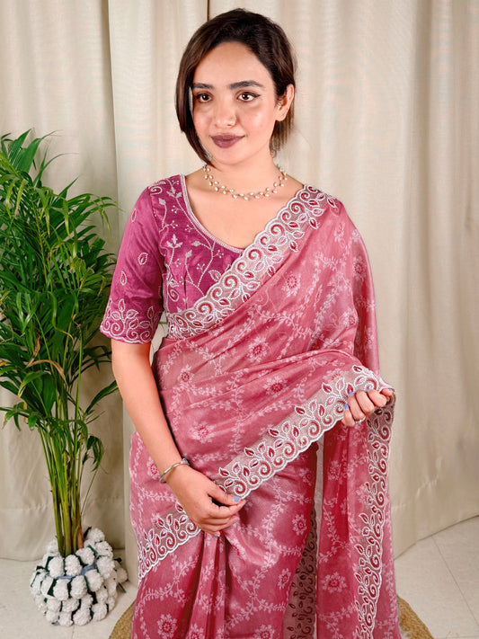 Cotton satin with our Embroidered work Saree