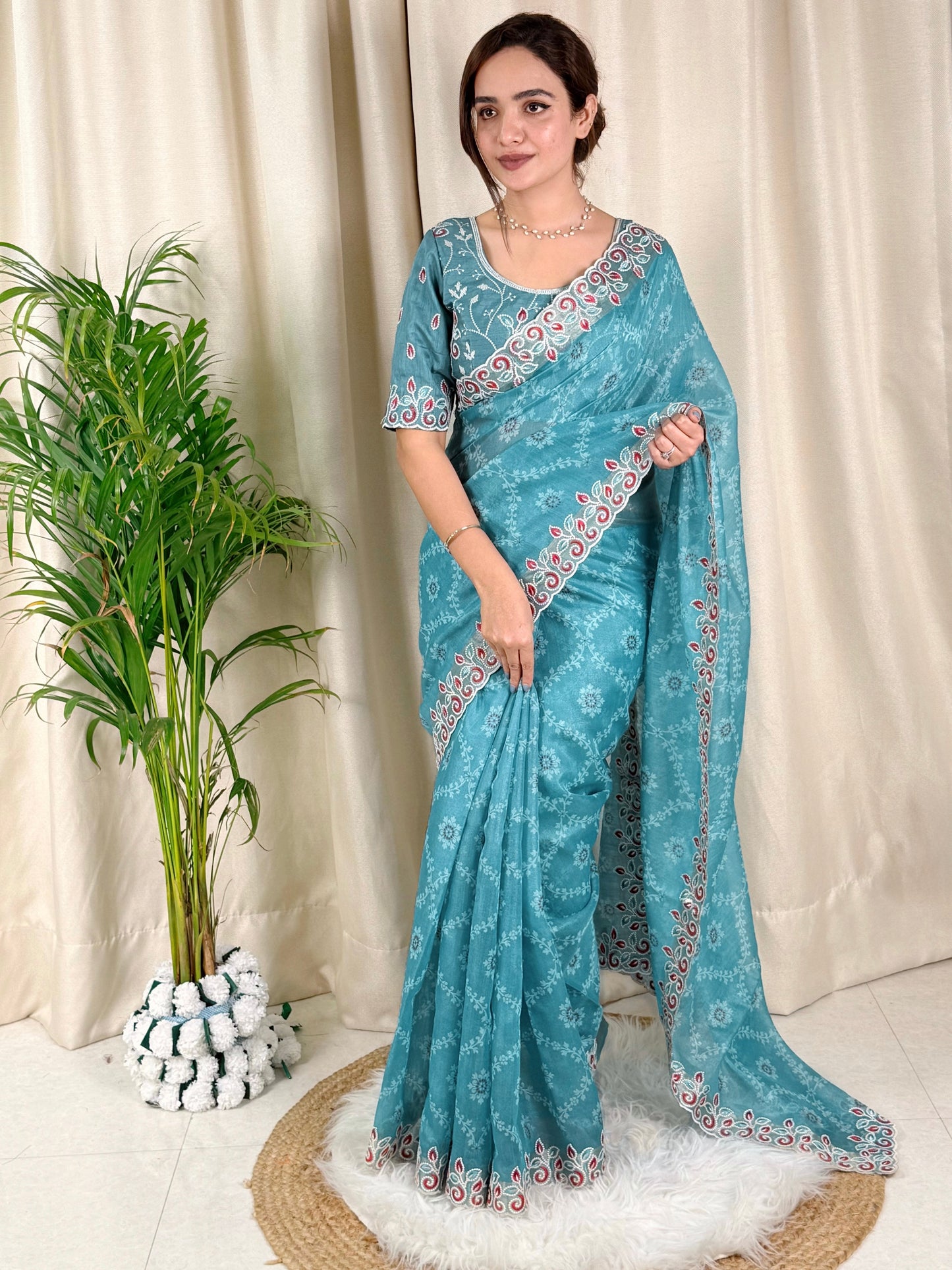 Cotton satin with our Embroidered work Saree