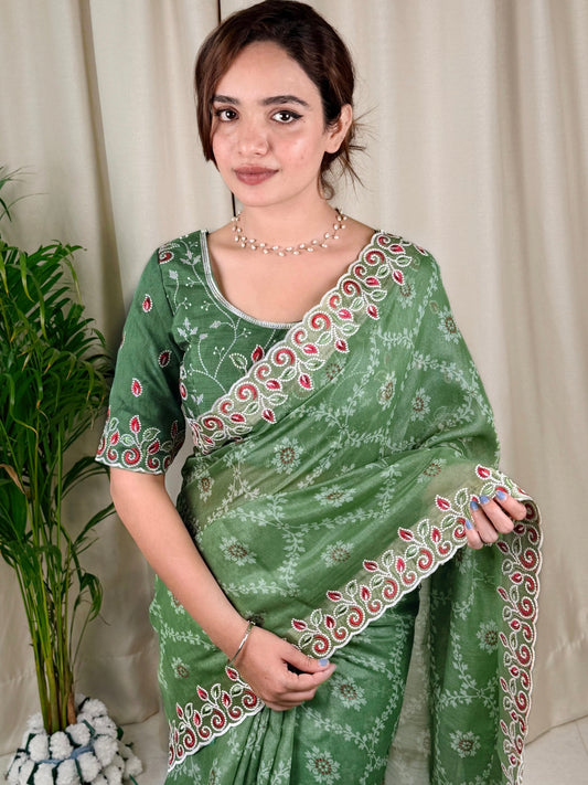 Cotton satin with our Embroidered work Saree