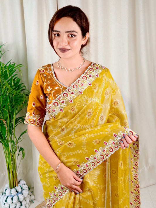 Cotton satin with our Embroidered work Saree