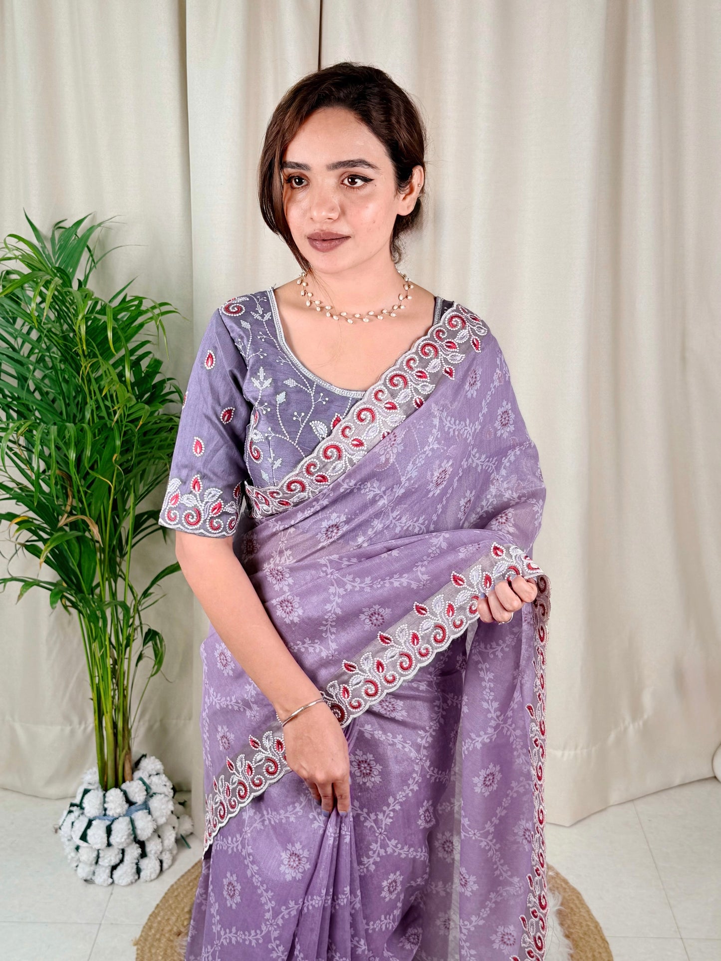 Cotton satin with our Embroidered work Saree