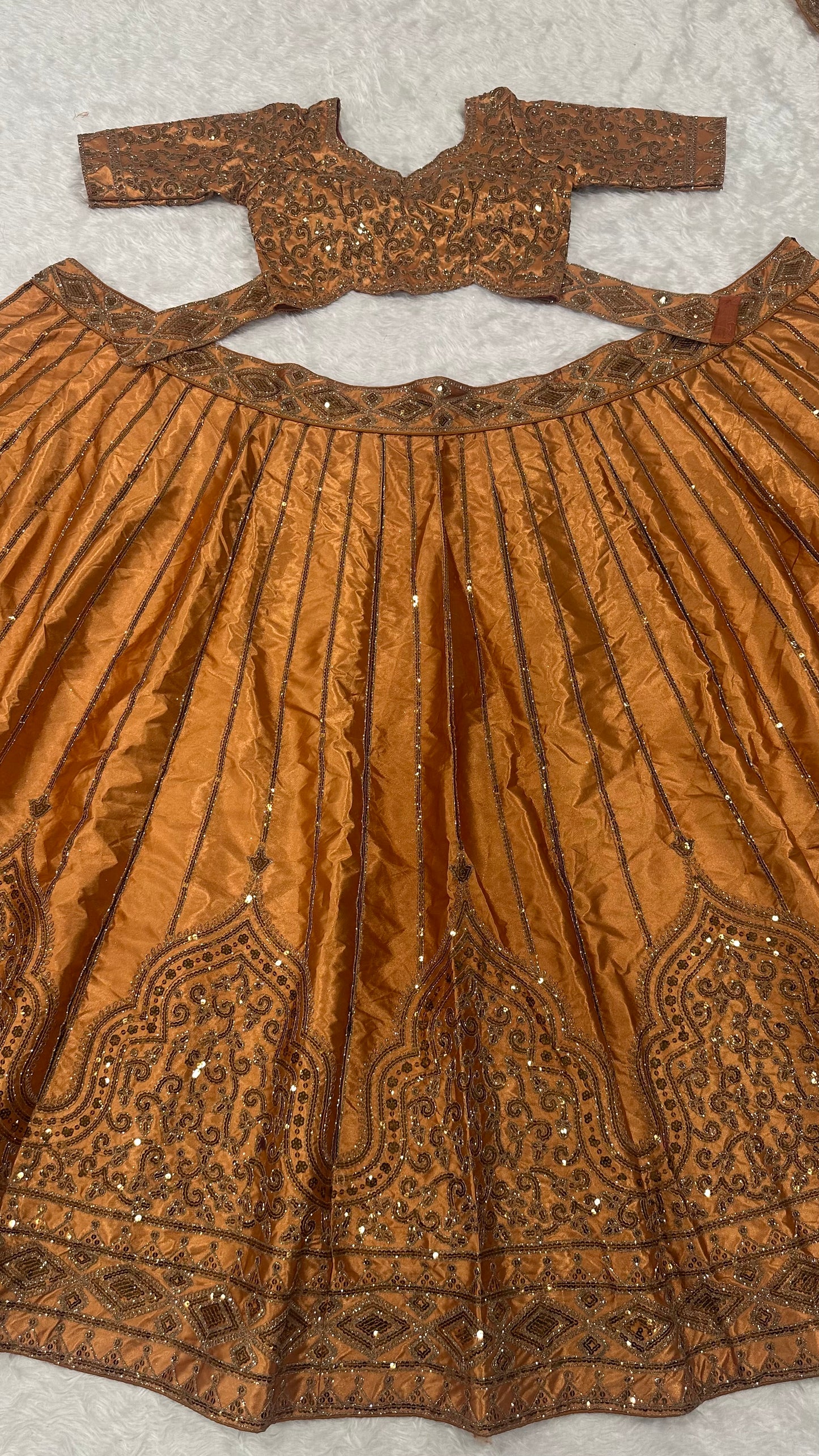 Satin silk lehenga with sequins & Dori work