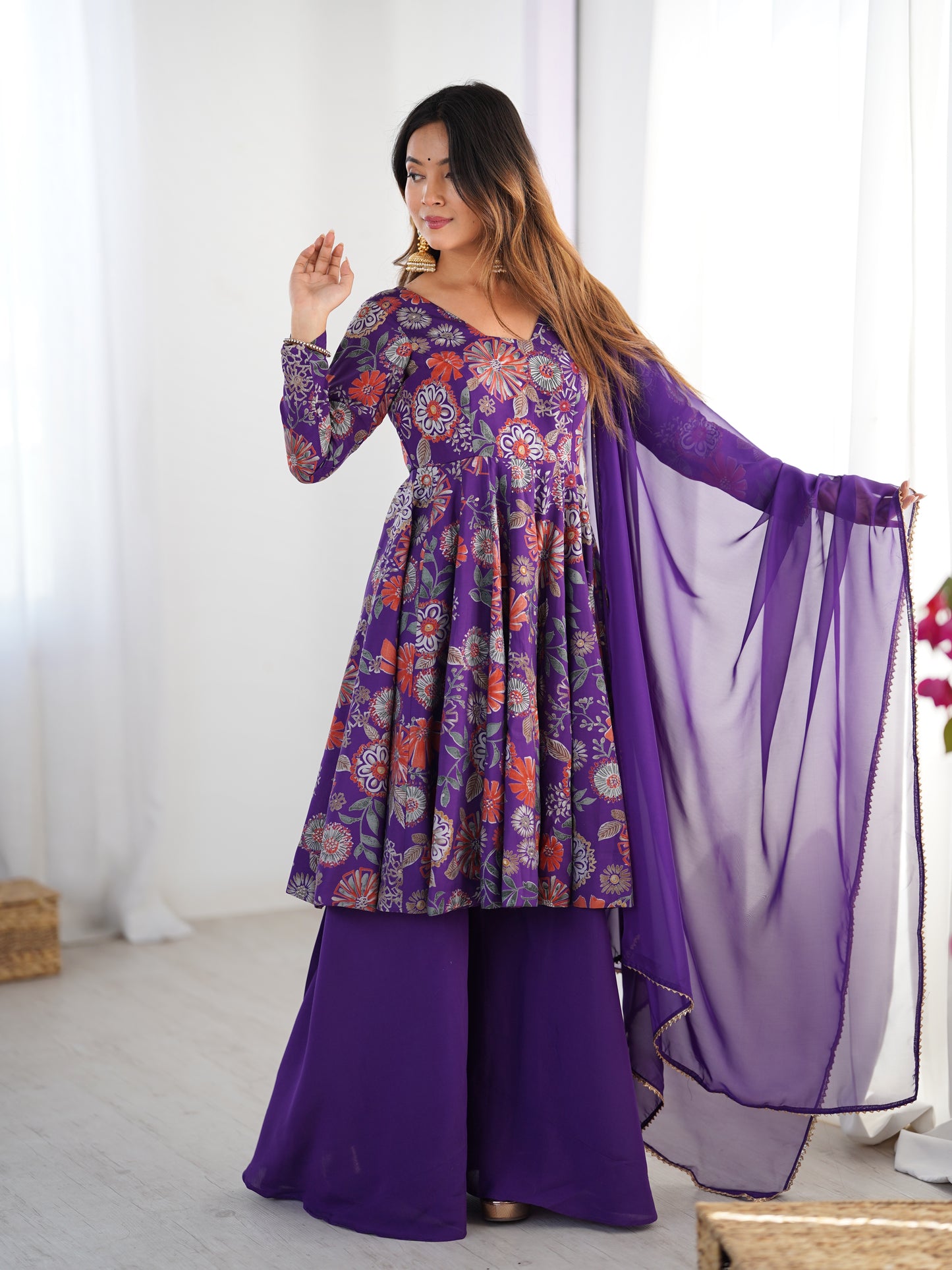 PURE SOFT ROMANSILK CHANDERI DISCHARGE PRINT FABRIC