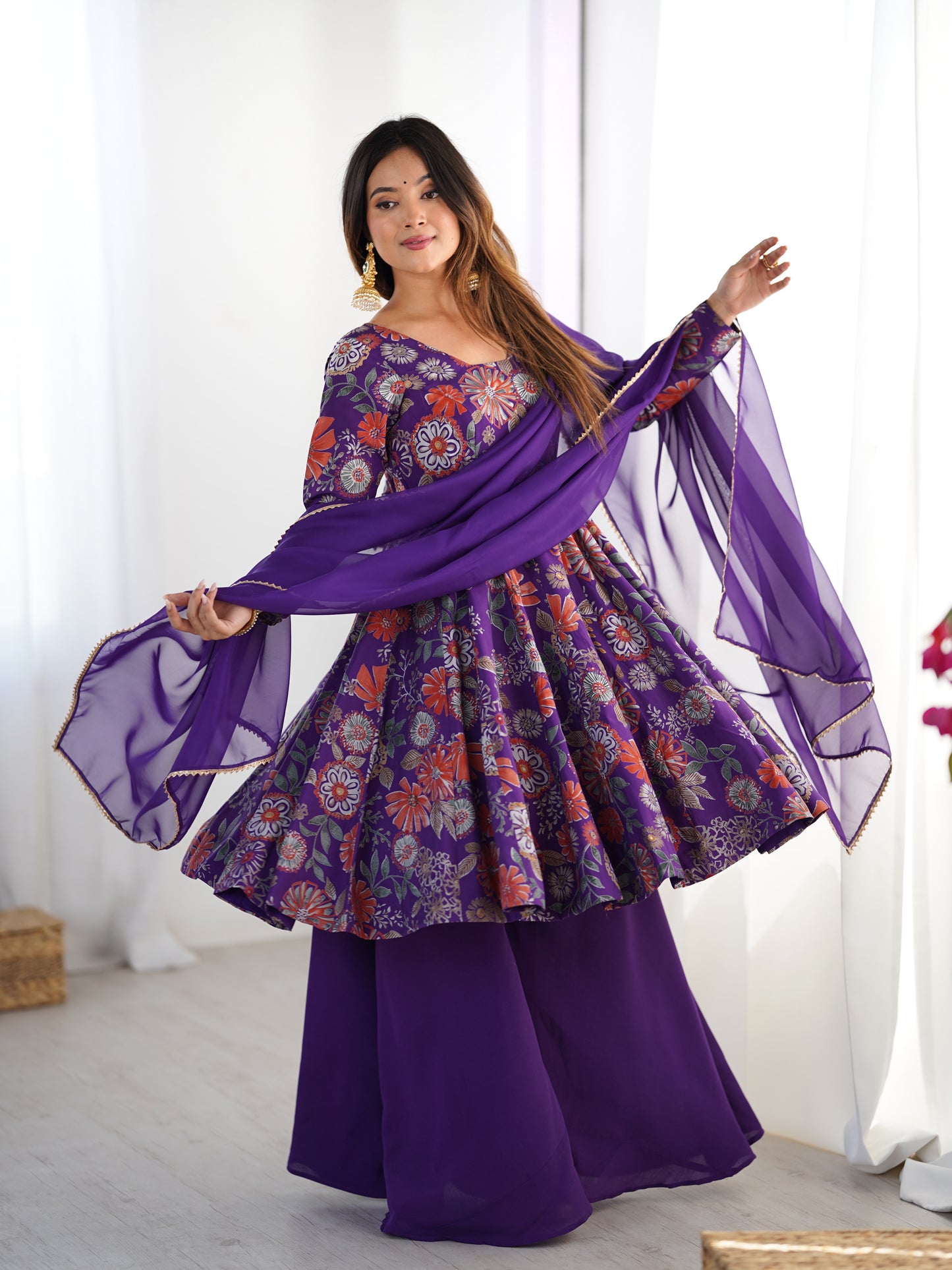 PURE SOFT ROMANSILK CHANDERI DISCHARGE PRINT FABRIC
