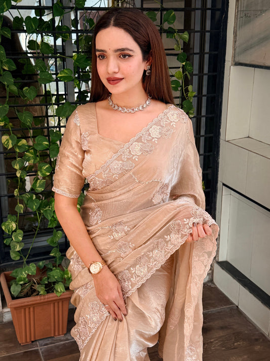 Sequins Beads work in full saree with thread work