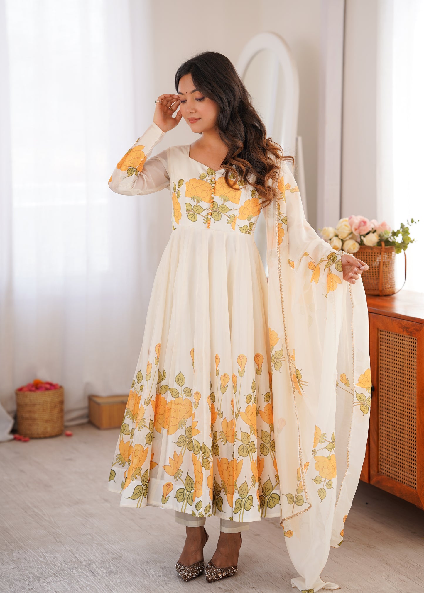 HEAVY PURE SOFT ORGANJA SILK FLORAL PRINT