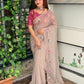 royal elegance pure simmer silk dusty beige saree