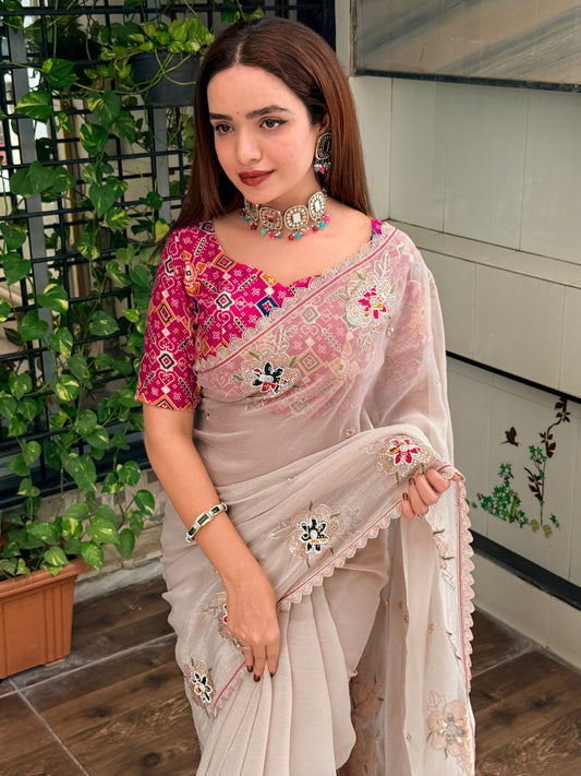 royal elegance pure simmer silk dusty beige saree