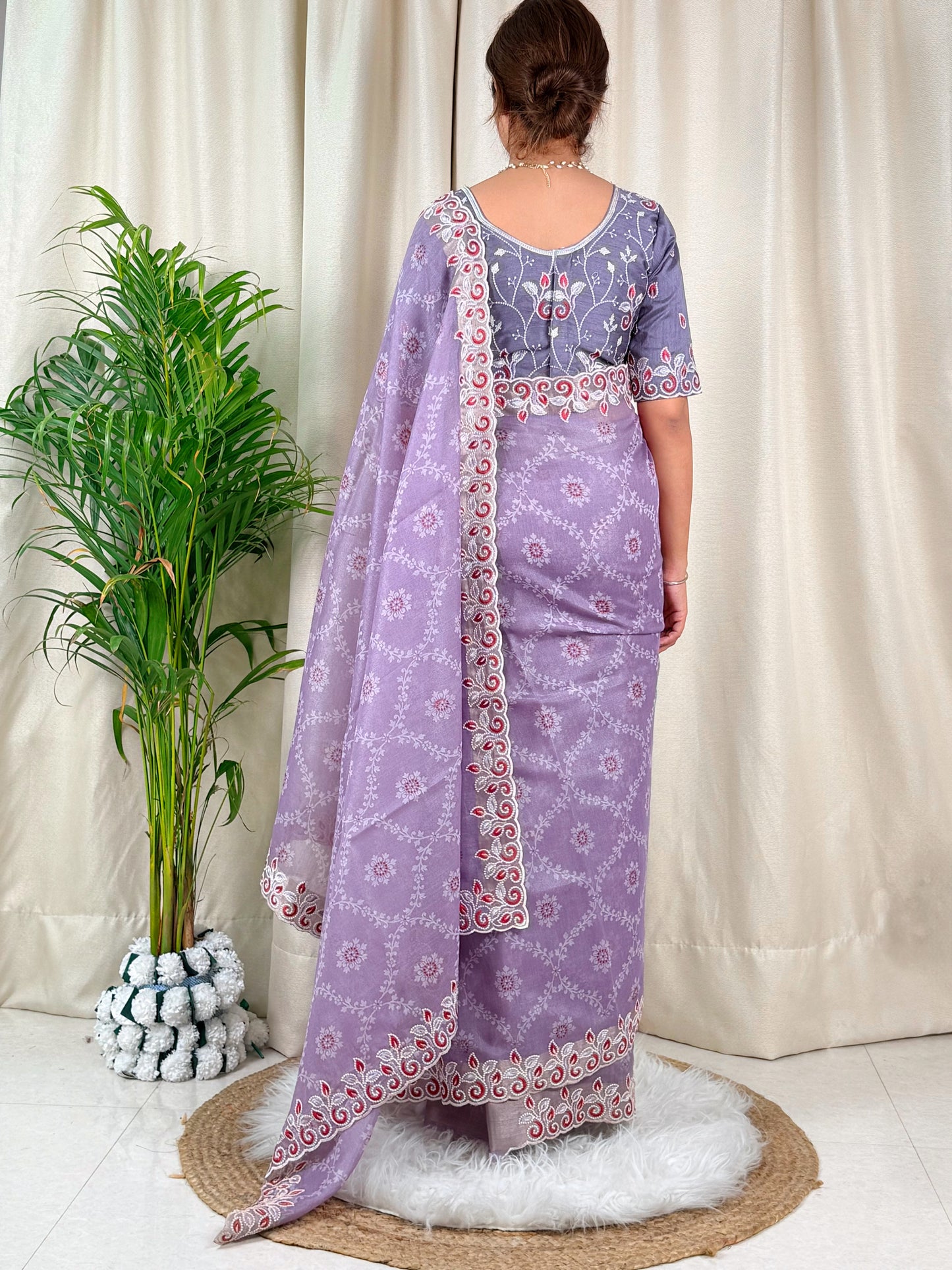 Cotton satin with our Embroidered work Saree