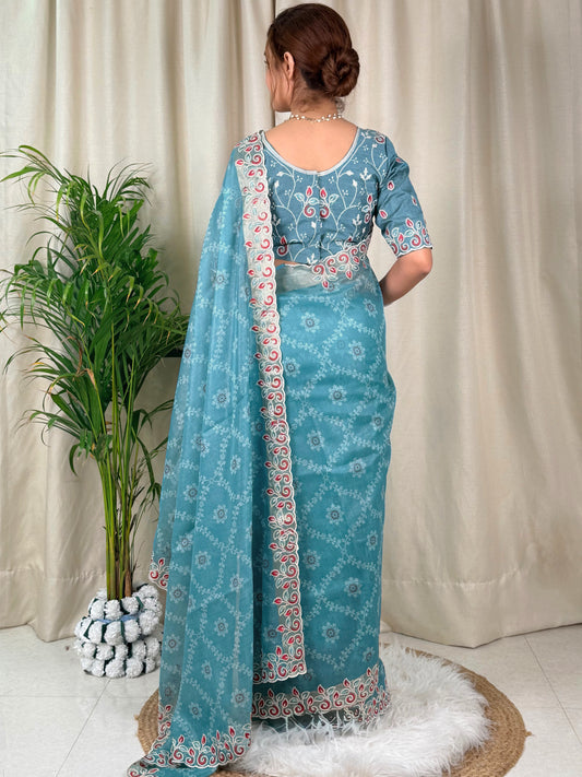 Cotton satin with our Embroidered work Saree