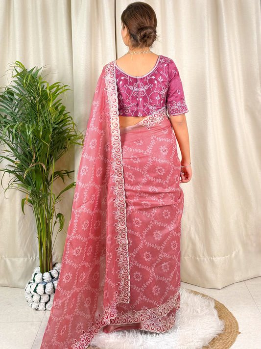 Cotton satin with our Embroidered work Saree