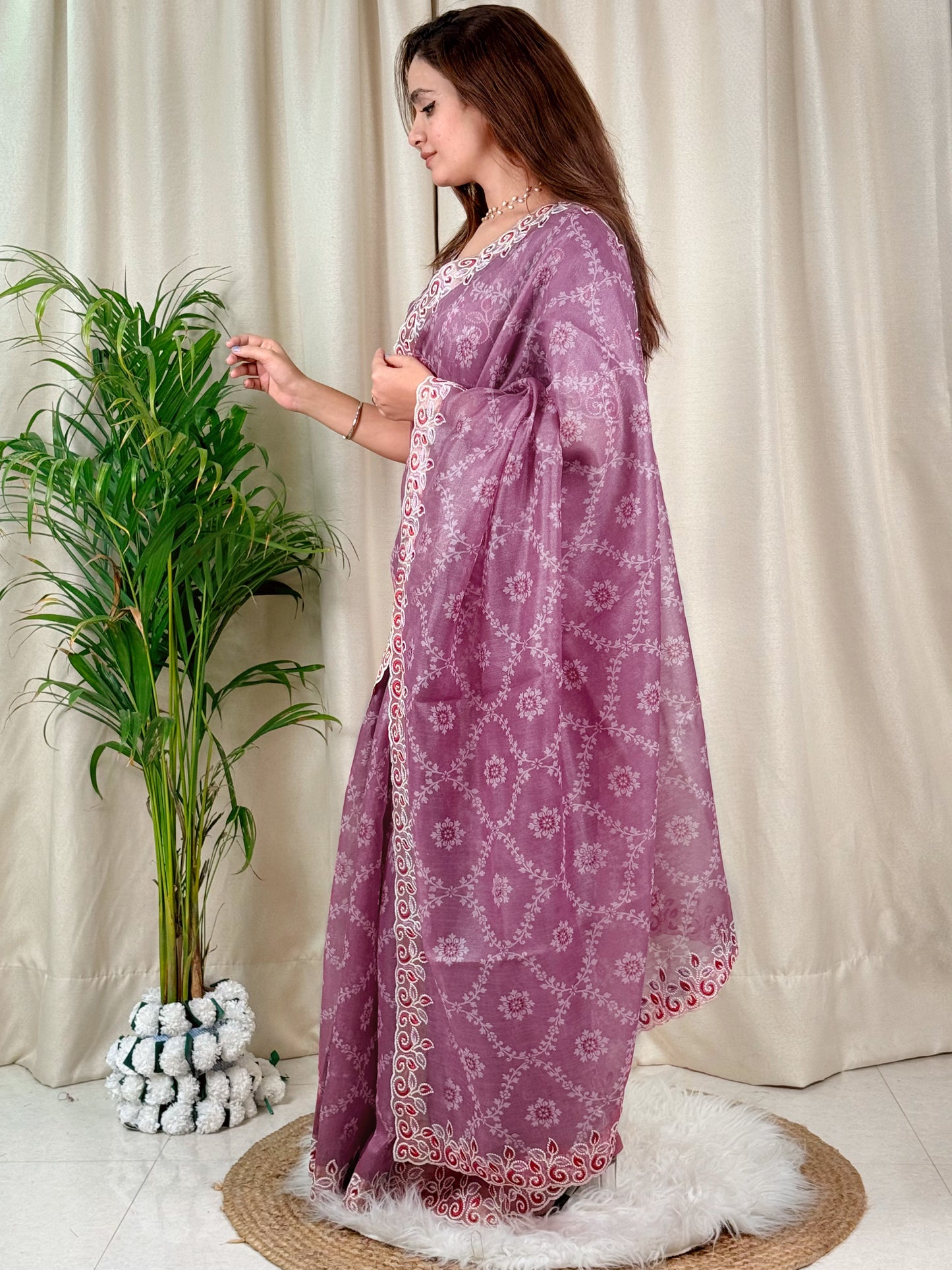 Cotton satin with our Embroidered work Saree