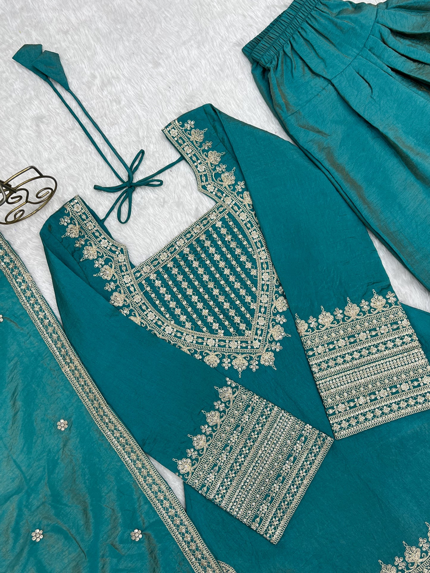 NC VICHITRA SILK FABRIC WITH EMBROIDERY SEQUENCE DORI 3 PEACE