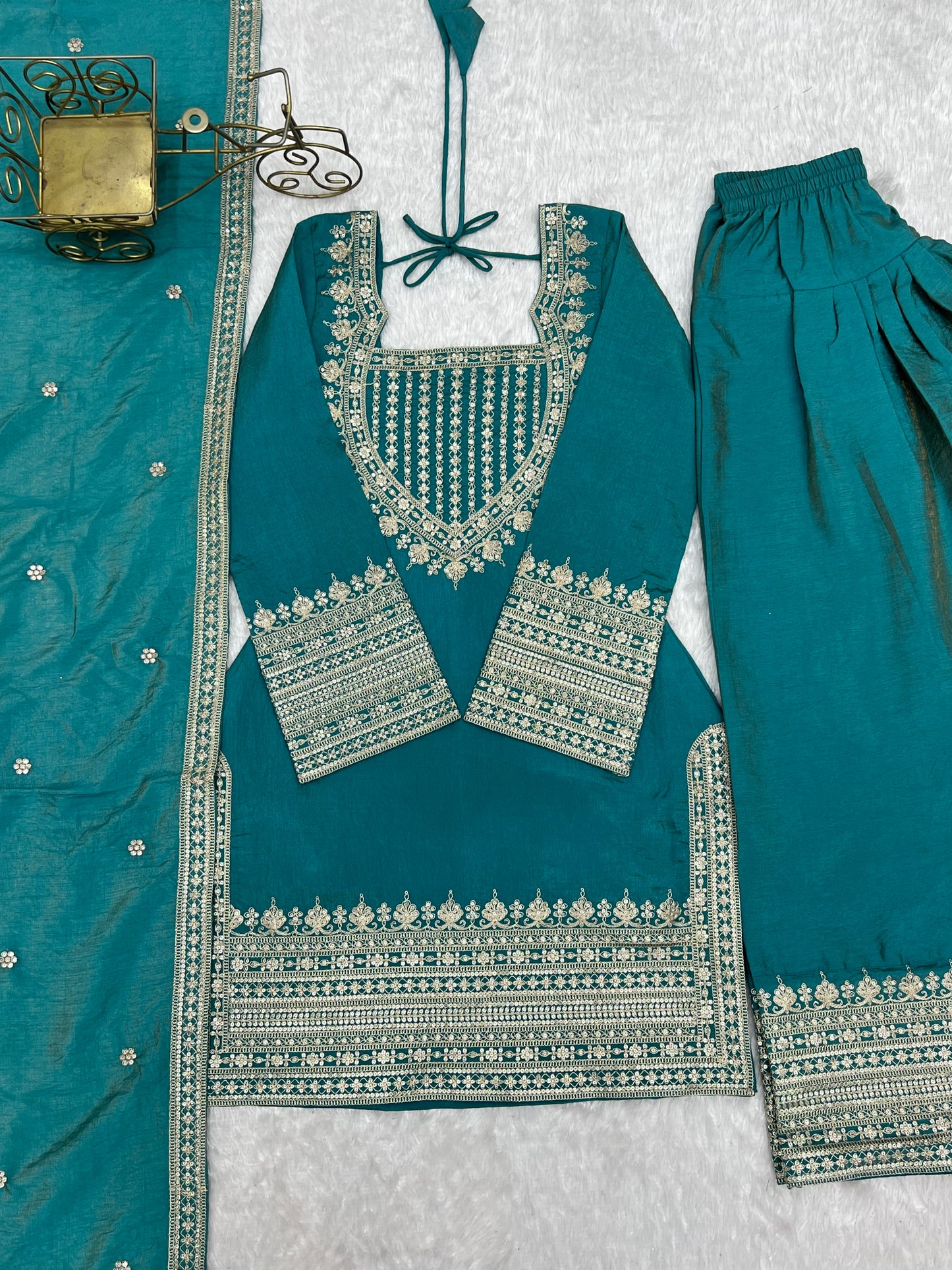 NC VICHITRA SILK FABRIC WITH EMBROIDERY SEQUENCE DORI 3 PEACE