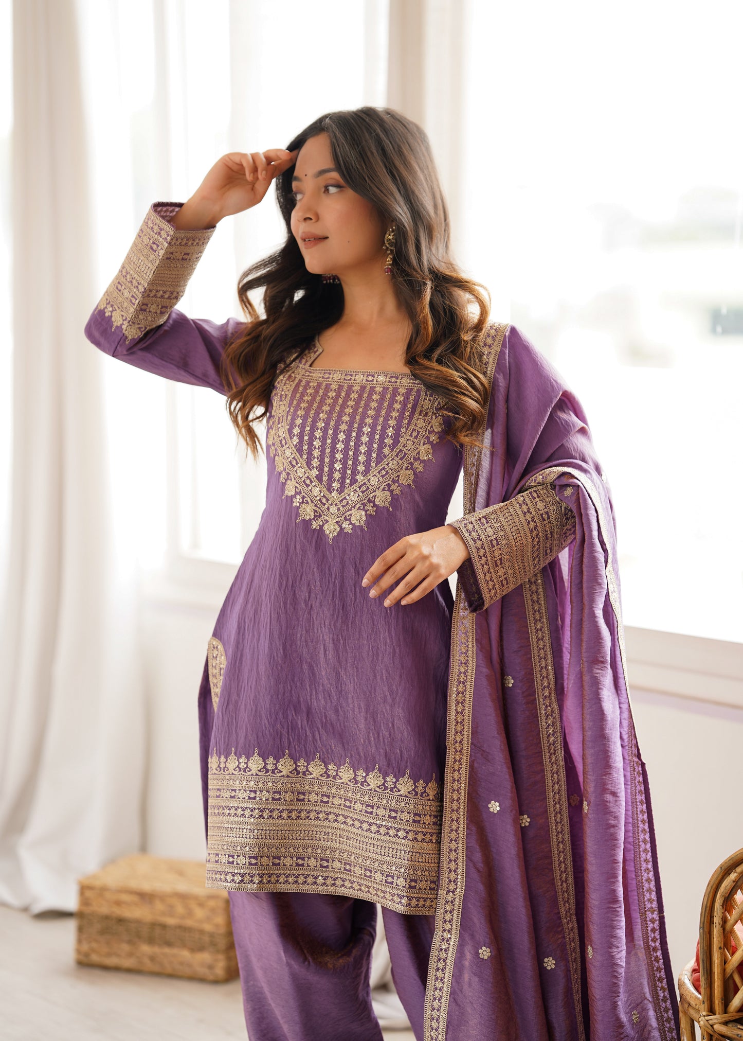 NC VICHITRA SILK FABRIC WITH EMBROIDERY SEQUENCE DORI 3 PEACE