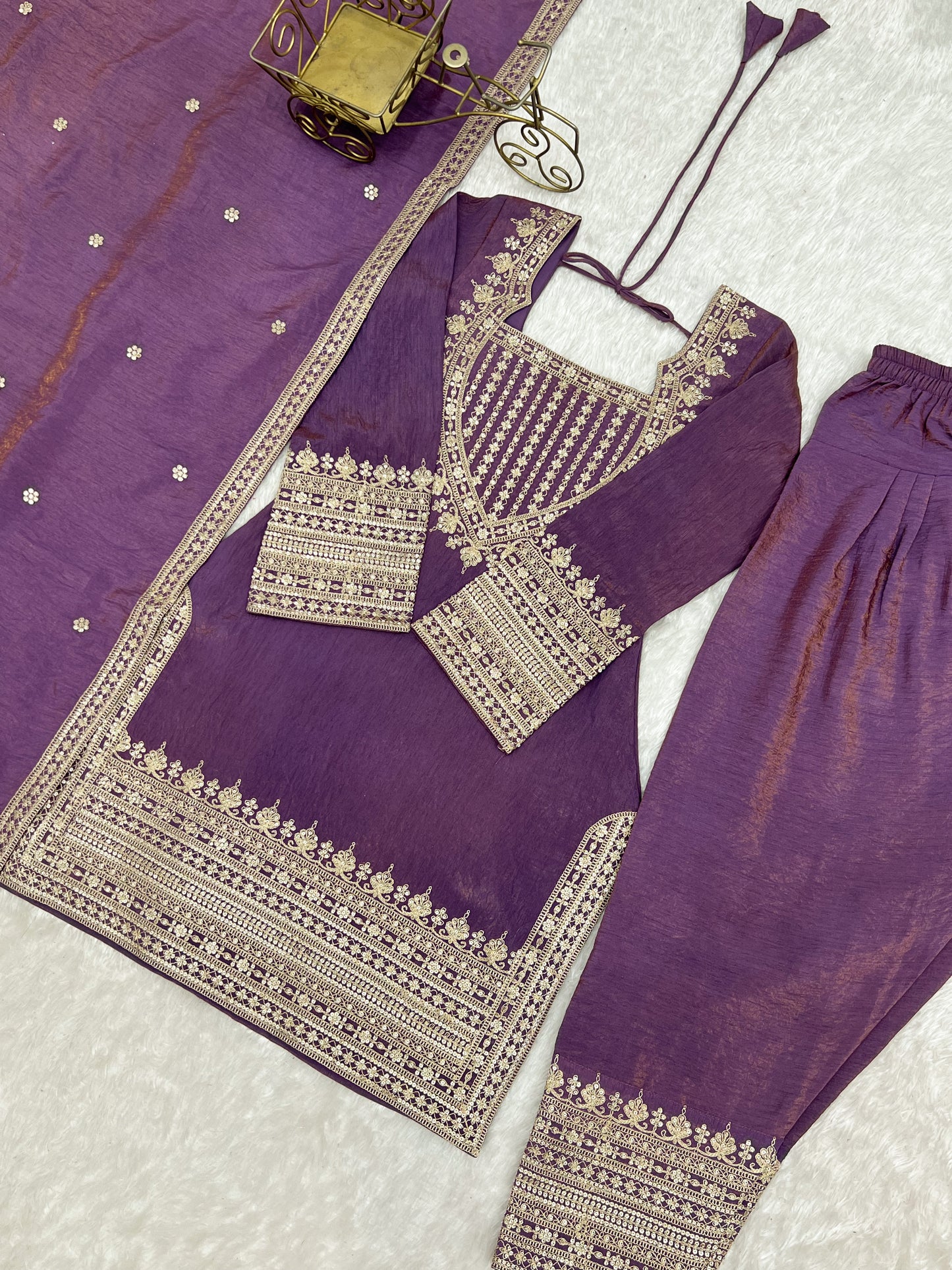 NC VICHITRA SILK FABRIC WITH EMBROIDERY SEQUENCE DORI 3 PEACE