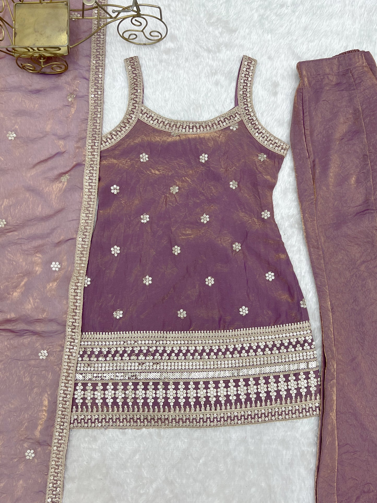 FRENDY SILK FABRIC WITH EMBROIDERY SEQUENCE DORI 3 PEACE
