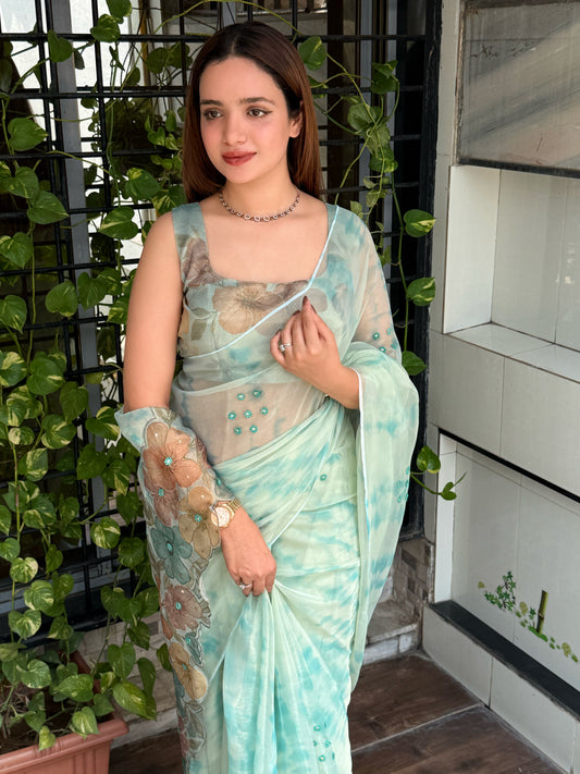 pure glass tissue designer saree